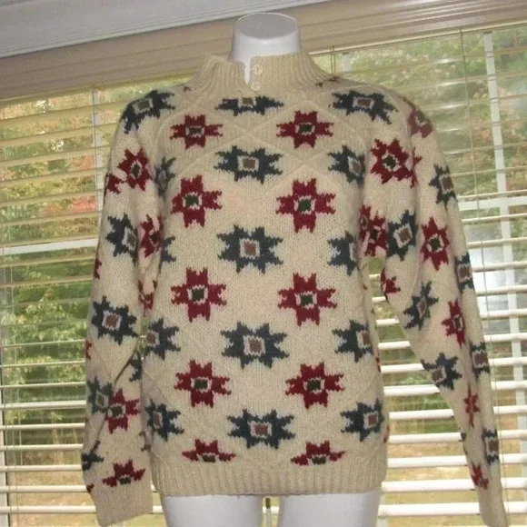 WOOLRICH Stars Wool Chunky Sweater Size Large - Picture 2 of 7